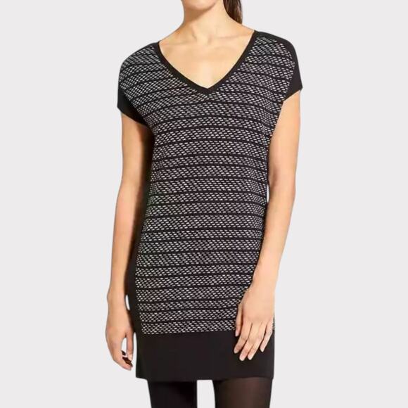 Athleta Black Thereafter Dress Sweater V Neck Striped Short Sleeve Size Medium - Picture 2 of 11